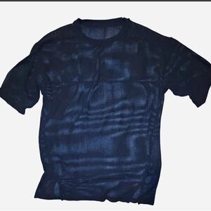 Men's Lightweight Open-Knit Navy Short Sleeve Sweater